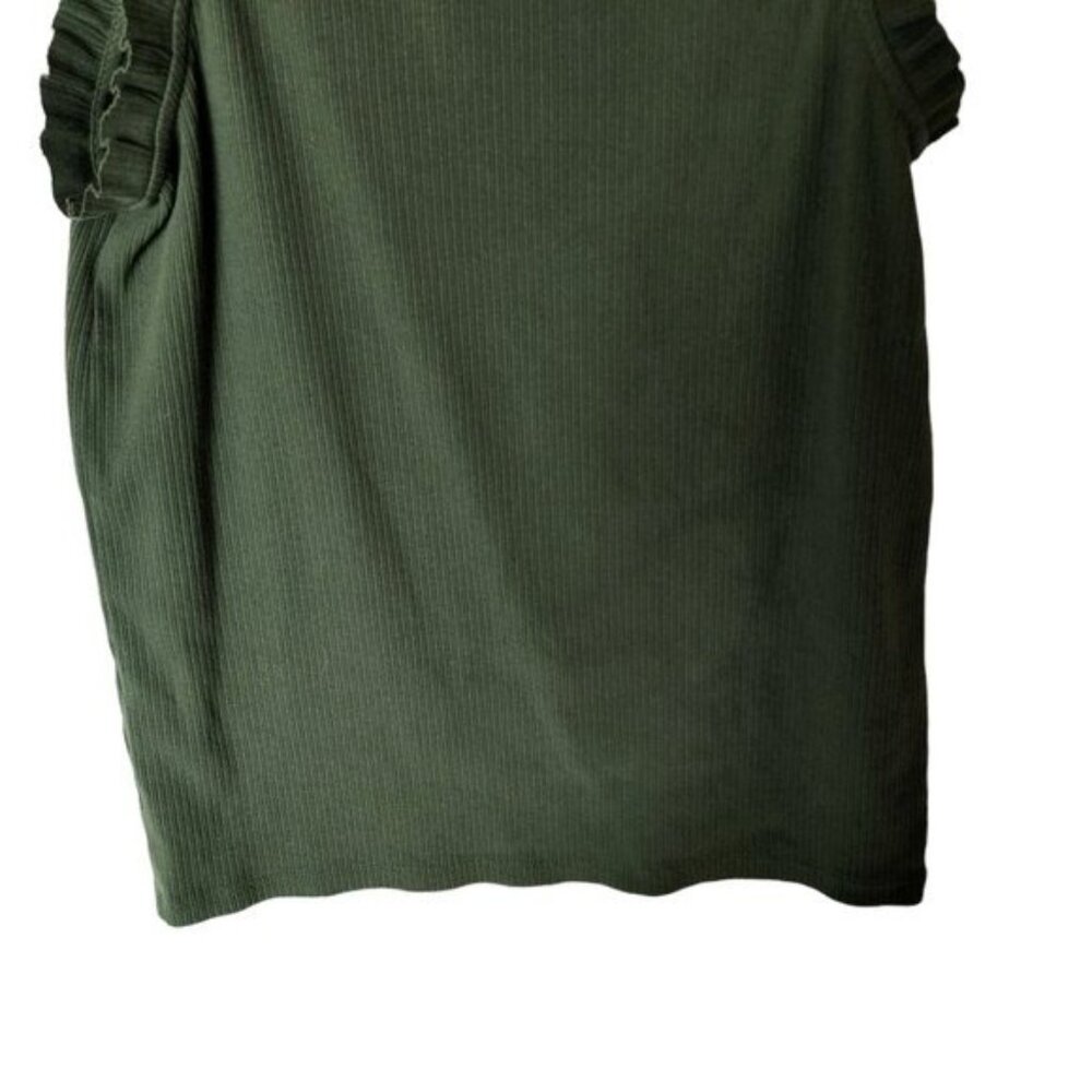 J. Crew Ribbed Ruffle Tank Top Green L Large - Picture 9 of 9